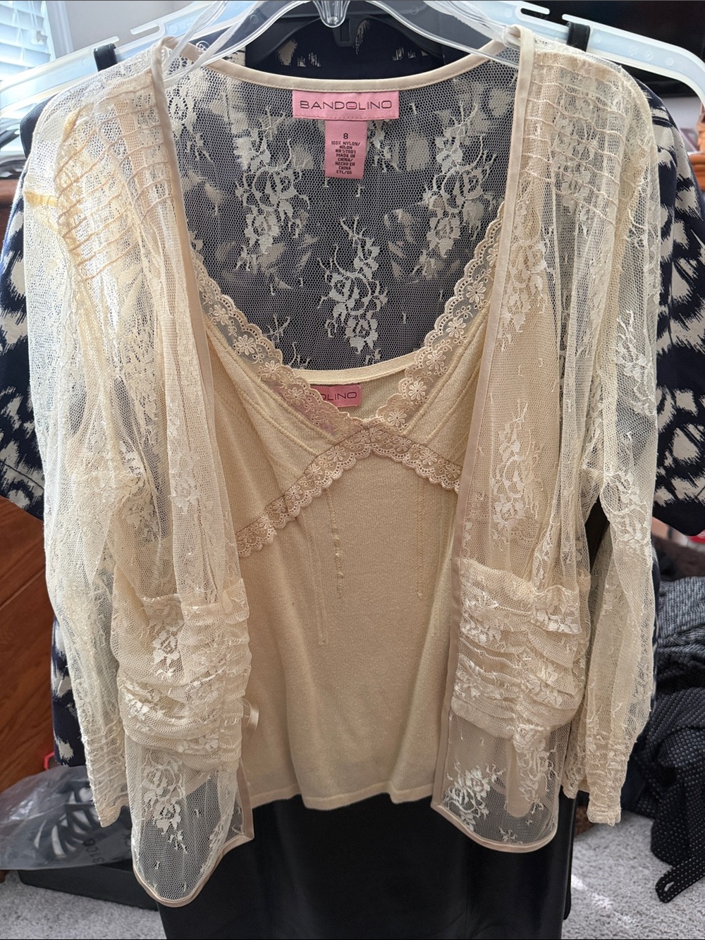 Bandolino Cream Lace Overlay Tank and Sheer Cardigan Set